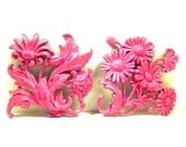flower wall plaques, garden decor, floral, pink, bright, summer, upcycled vintage, kitsch, mothers day