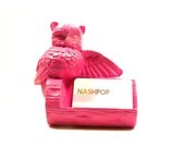 owl business card holder, display, home office, owl decor, craft show display, hot pink