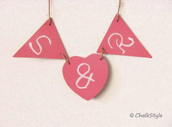 CHALKBOARD BANNER Sign WEDDING Pink Bunting Garland 3 Piece Iniatials Banner Wedding Decoration Props Set of 3 Chalkboard Signs Il_570xn