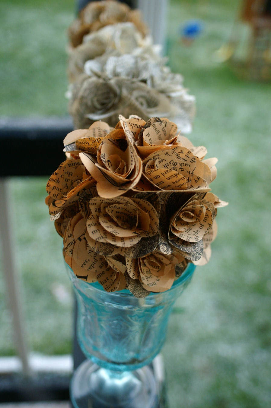Kissing Balls- 15 Rosette Covered Pomanders Made From Book Pages- Wedding Decor, Wedding Favors, Place card Holders