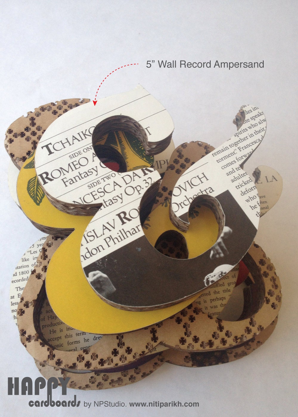 Decorative Ampersands // 5" Ampersand made from original vinyl album sleeve //