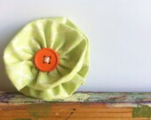White and Green Cotton Fabric Accessory with Button Center