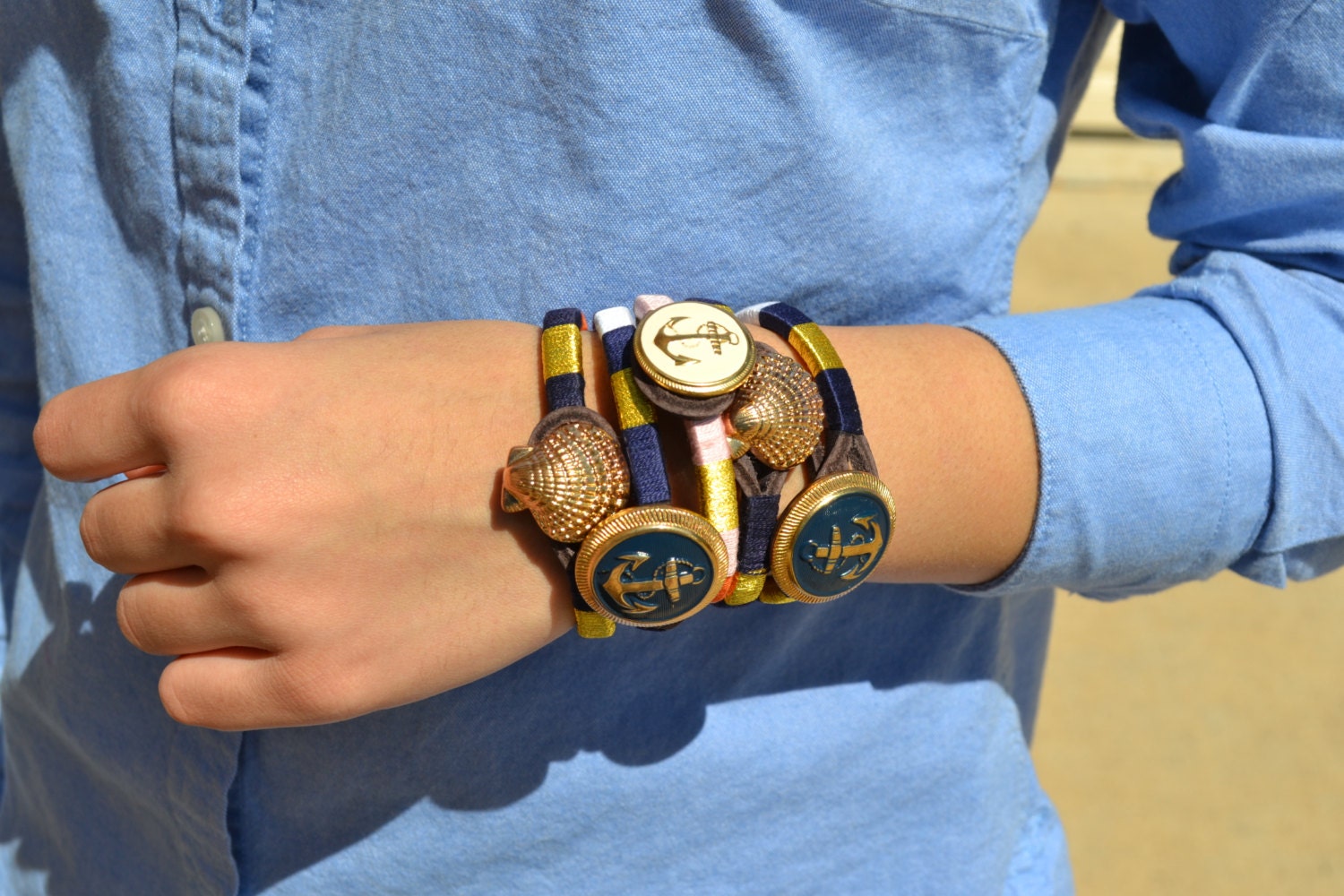 Ideas: Custom Nautical Sailor Bracelet Red, Bright Blue, Green, Black and white