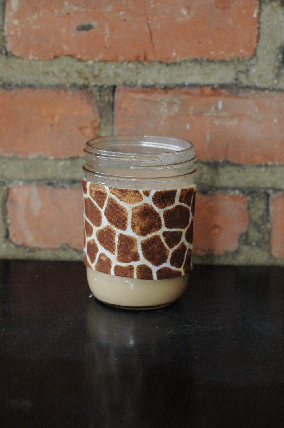 Giraffe and Taupe Mason Jar Tumbler Koozie