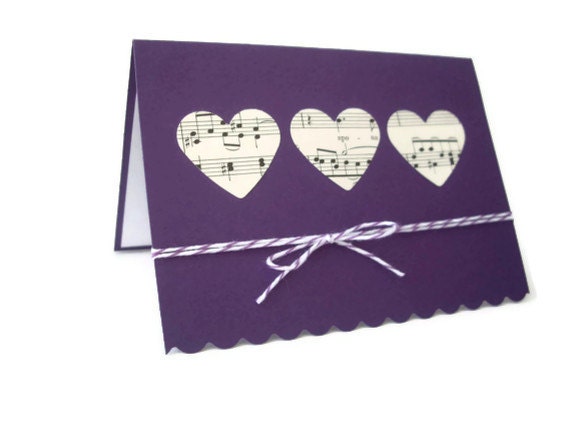 heart punch card,  music notes card, i love you card, thinking of you card, valentines day card, romantic card, i miss you card