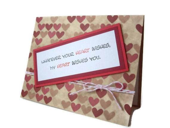 handmade hearts card, i miss you card, i love you card, thinking of you card, valentines day card, hand stamped card, romantic card