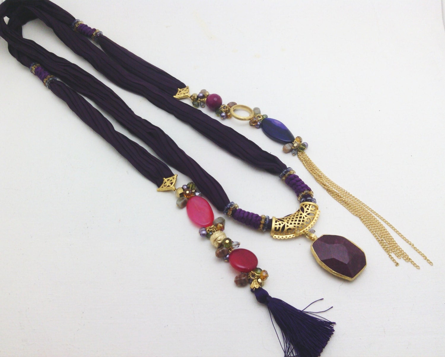 Purple scarf necklace, Mothers Day, New Collection, Jewelery Scarf, gift for mum, OOAK