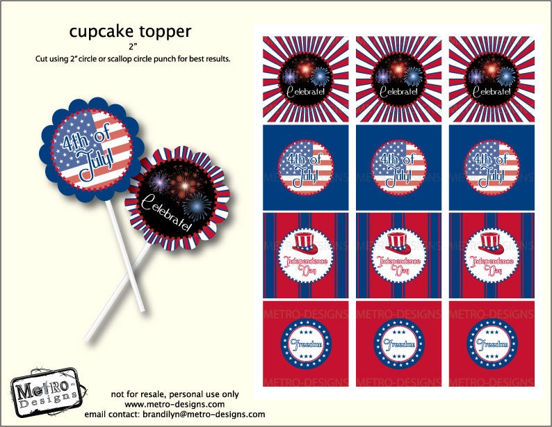 Instant Download - 4th Of July Tags/toppers