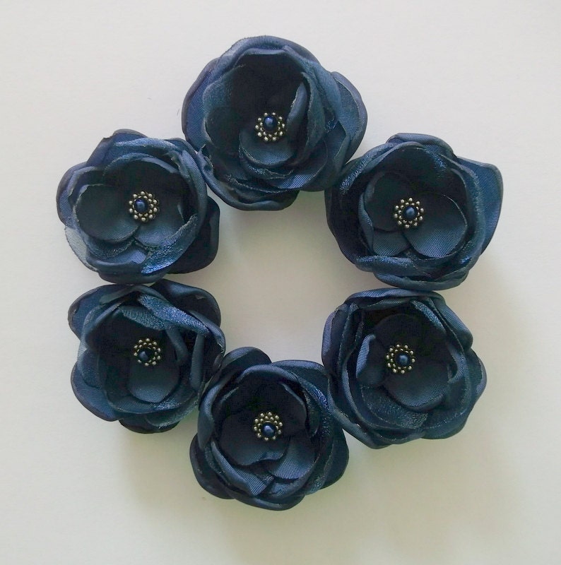 Navy Blue Wedding, Hair clip, Shoes clasp, Cake topper, Handmade bridesmaids flowers, Brooch, Birthday gift, Something blue