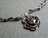 Ice Garden Necklace: Sterling Rose, Branches, Rainbow Moonstones- Wedding Necklace- Winter Wedding
