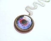 Creepy Hipster Purple and Pink Eyeball Cameo Necklace