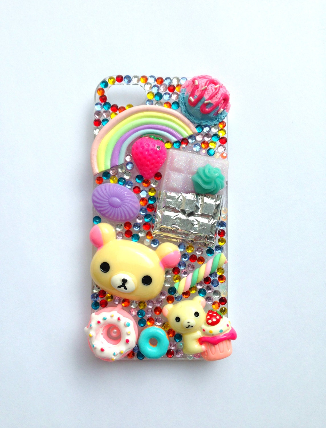 Kawaii Decoden Rhinestone Rainbow Rilakkuma Candy Sweet iPhone 5 Cell Phone Case
