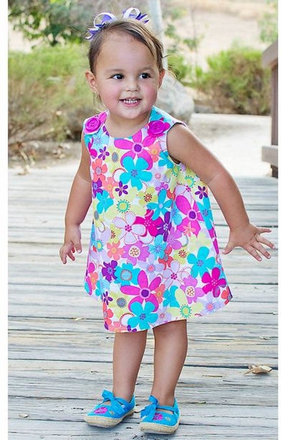 Clara Flowers Baby Toddler Dress - Gift for the New Baby  - Beach Wear - Floral Dress - Handmade by KK Children Designs - 3M to 4T