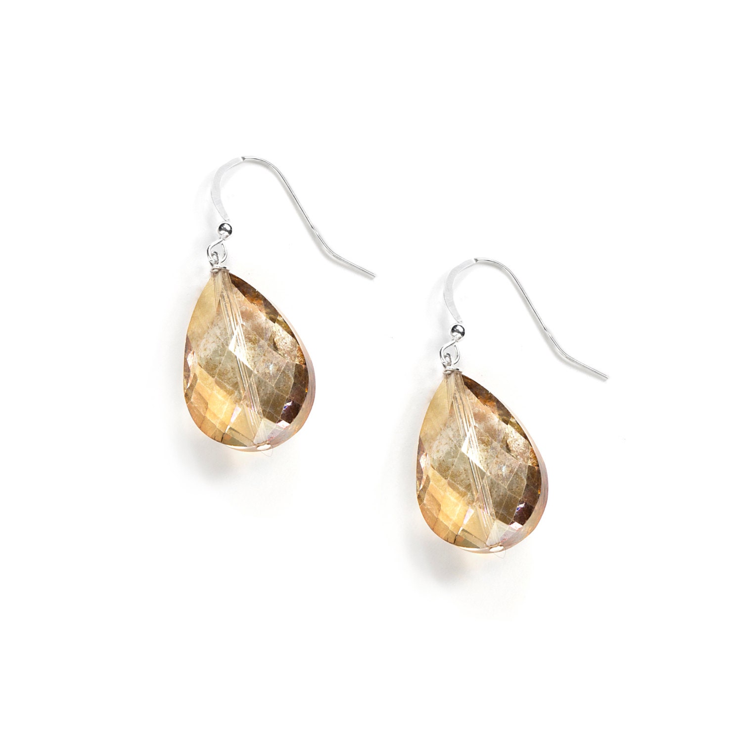 Gold Bronze Earrings by Kluster. Amber Yellow Earrings. Bridesmaid Earrings for Gold Wedding. 100% Sterling Silver.