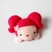 Hot pink brooch, girl face felted and stuffed pin, softie, made to order