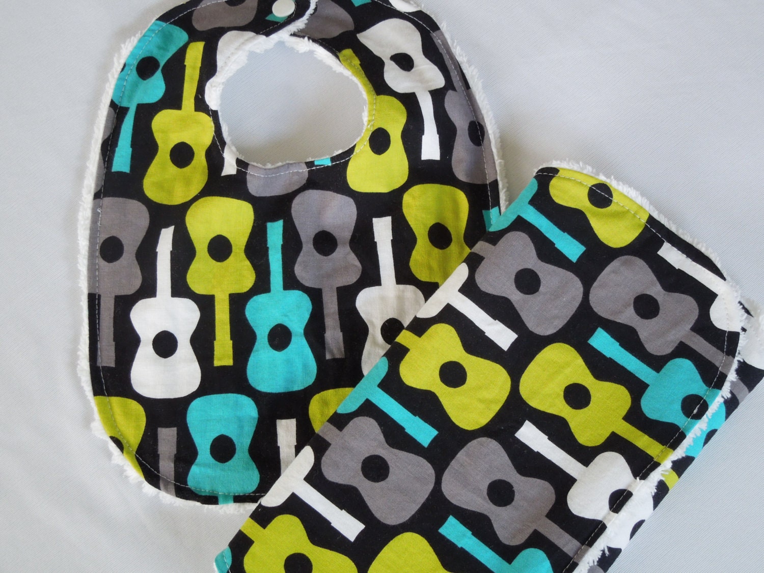 Baby Boy Bib and Burp Cloth Set - Guitars Lagoon