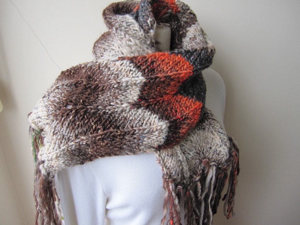 Chevron multicolour CHUNKY long scarf, Knitted long scarf, knitting scarves, wool warm Winter scarf