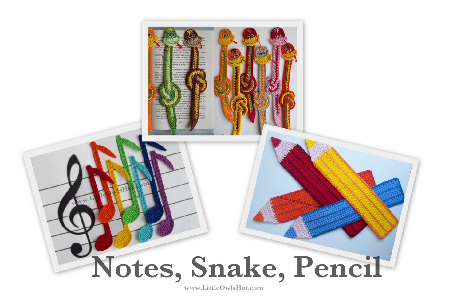 Notes, Snake, Pencil Crochet Patterns Amigurumi Pdf files (Instant download)