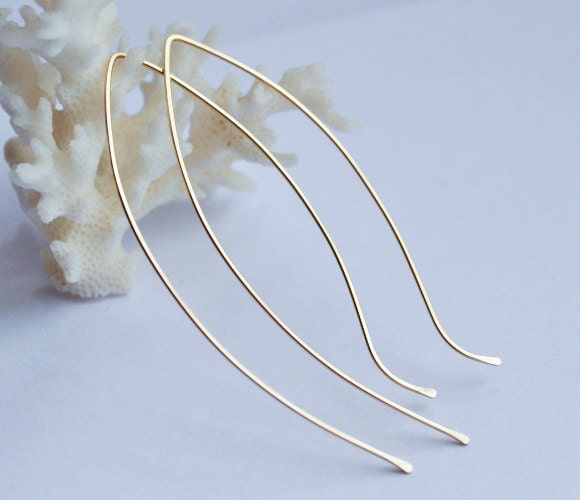 Gold Petal  Earrings. Leaf shaped 14k Gold Filled Earrings 2.5 inch. Delicate Jewelry