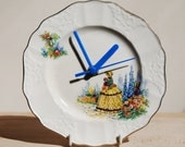 Bo Peep vintage china plate clock with blue hands