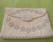 Walborg, Beaded and Sequined Evening Clutch, Vintage, White, Floral