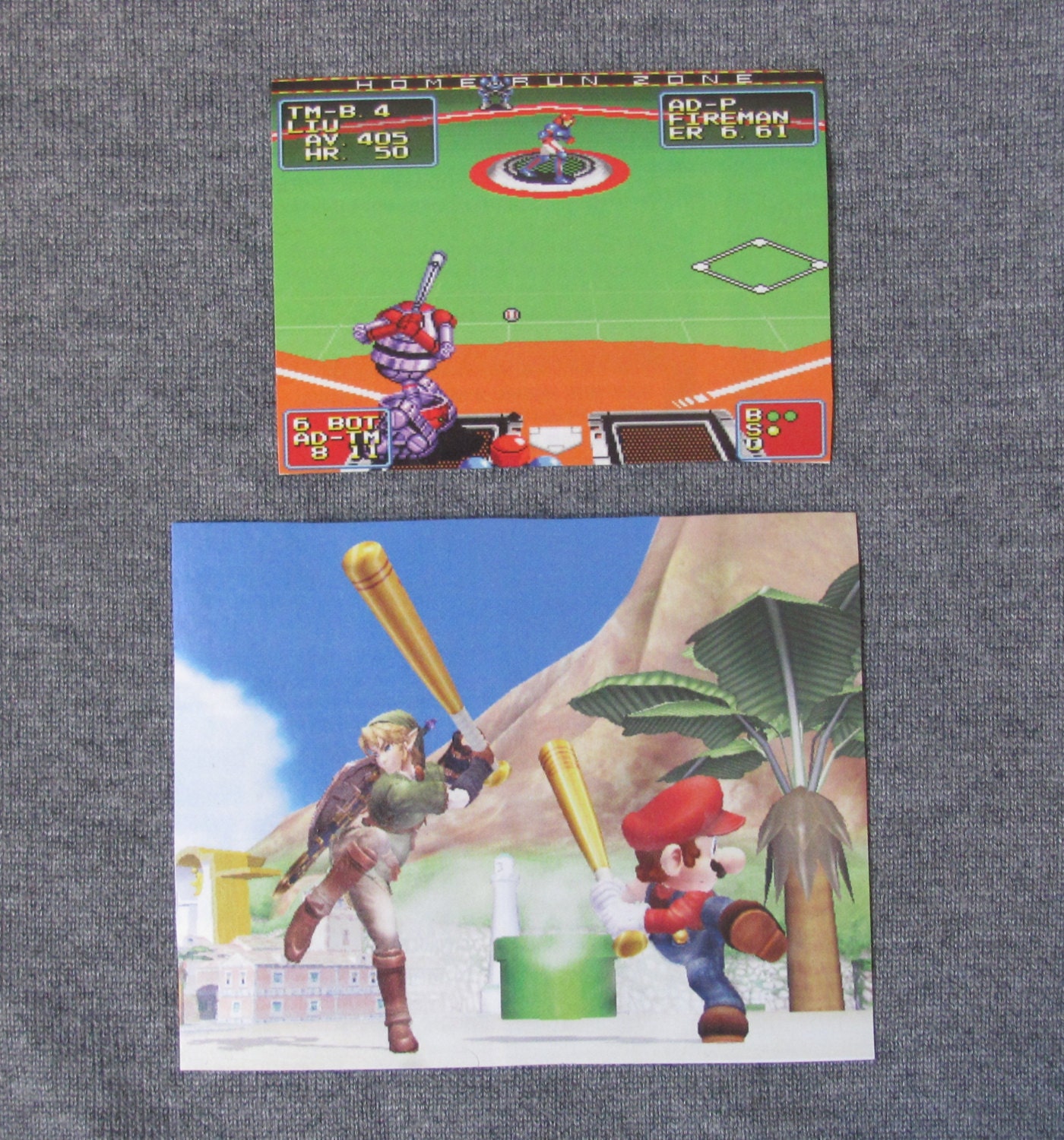 Vintage Nintendo Magnets - Set of 2 Vintage Gaming Baseball Theme - Link, Mario, Basewars Robots