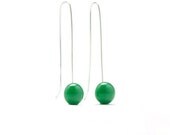 Long earrings, handmade silver, modern jewelry, emerald