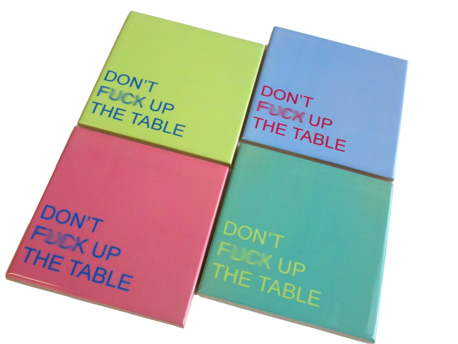Profane, Funny Threat Coasters -Dont fu%k up the table, set of 4 ceramic coasters