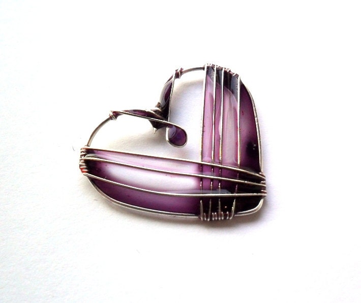 Heart necklace, purple heart resin pendant, wire wrapped jewelry, valentine's gift, unique necklace - ThePurpleBalloon