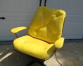 Eames Eras, vintage rocking swivel chair, Metal wire chest, black and yellow