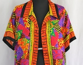 vintage 90's silk tribal oversized bright blouse