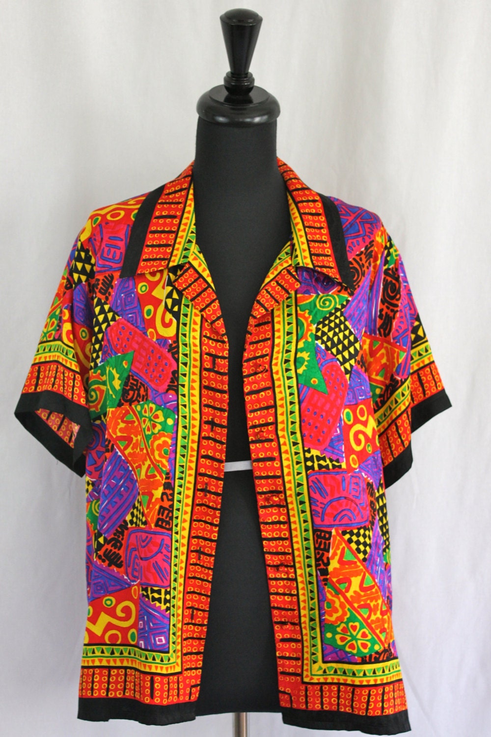 vintage 90's silk tribal oversized bright blouse