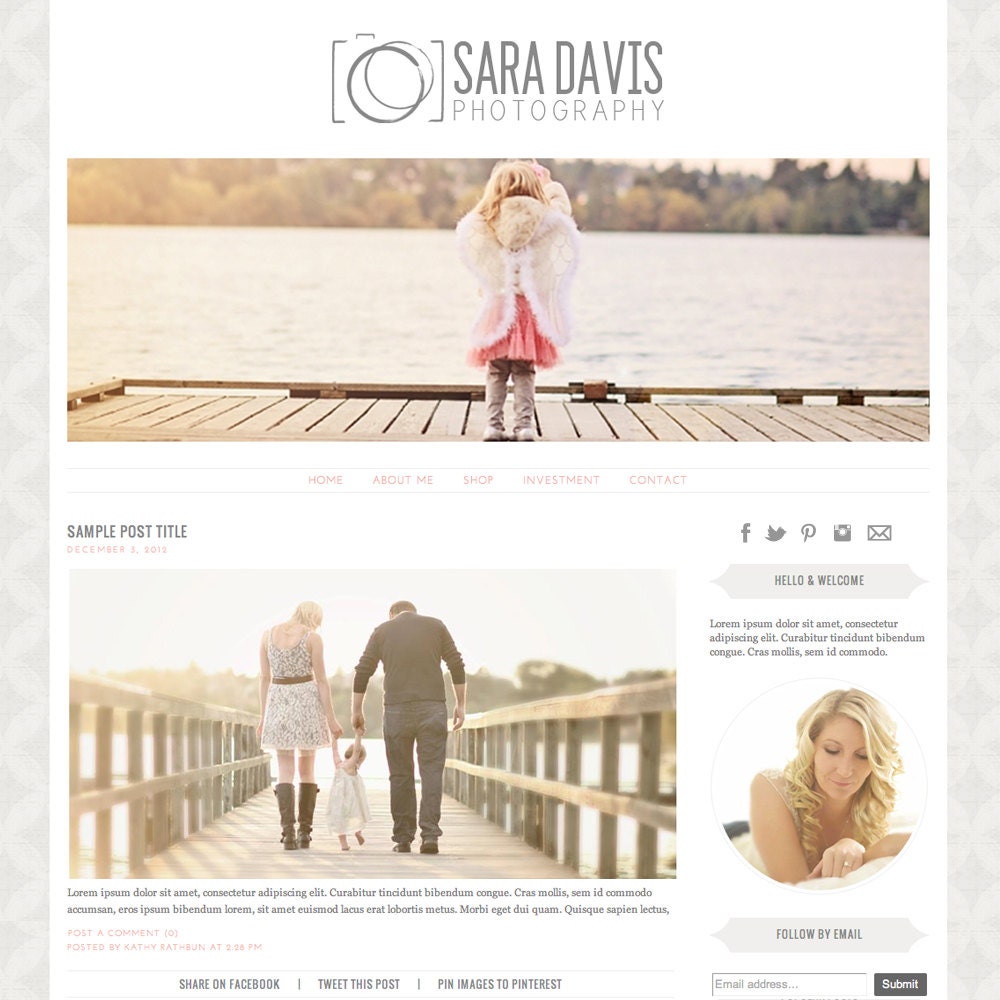 Premade Blogger Template - Photography Blog Template with Slider - INSTANT DOWNLOAD