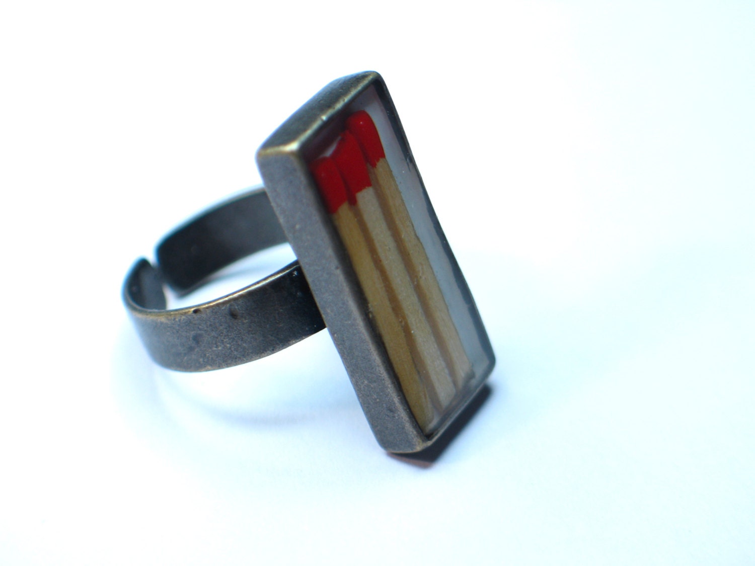 Light my fire. Matches resin ring. Modern jewelry. Resin jewelry. Barcelona. cocktail ring, adjustable ring, gift for her OOAK