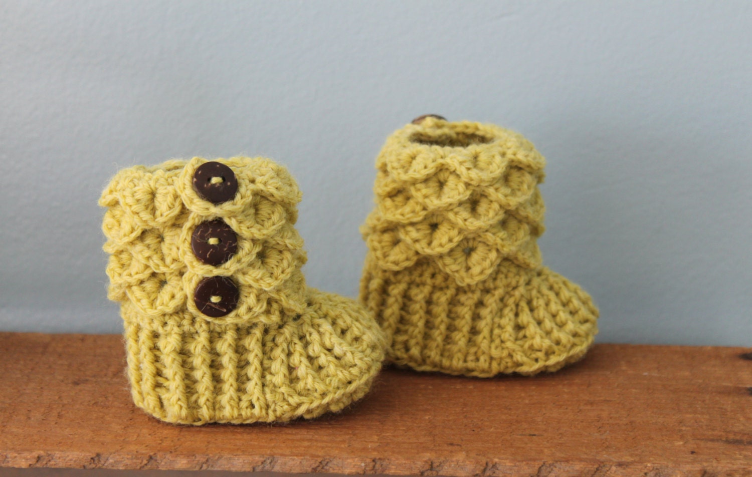 Crochet Crocodile Baby Slipper Booties, Lime Green