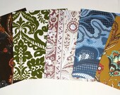1970's Flocked Vintage Wallpaper Sample Collage Pack (5 Sheets, 8 1/2 x 10 1/2 )- Green Blue Brown