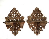 Iron Filigree Wall Shelf - Sconce Pair Cast Metal Vine