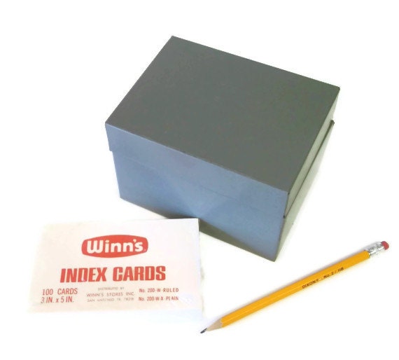 Metal Index Card Storage Box Gray Industrial Hunt by RescuedInTime