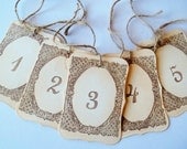 Country Wedding Table Number Cards, Table Numbers Tags, Shabby -Brown ,Ivory