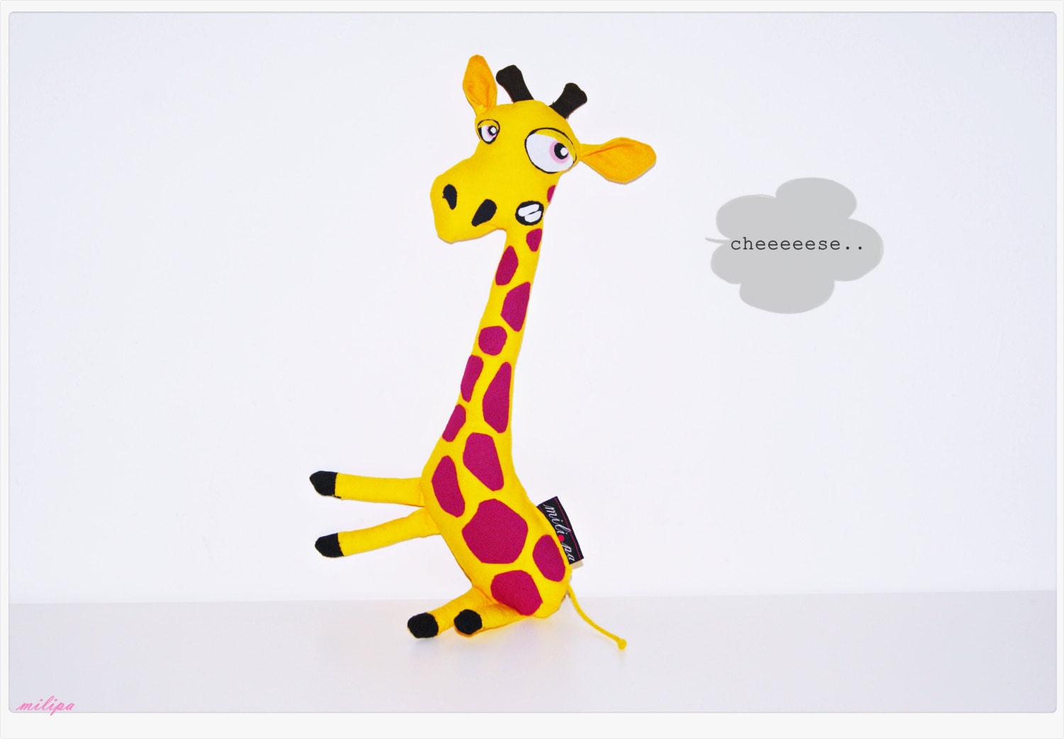 Stuffed animal Greta Giraffe softie stuffed toy kid friendly stuffed giraffe yellow pink plush toy soft toy by 14'' (37cm)