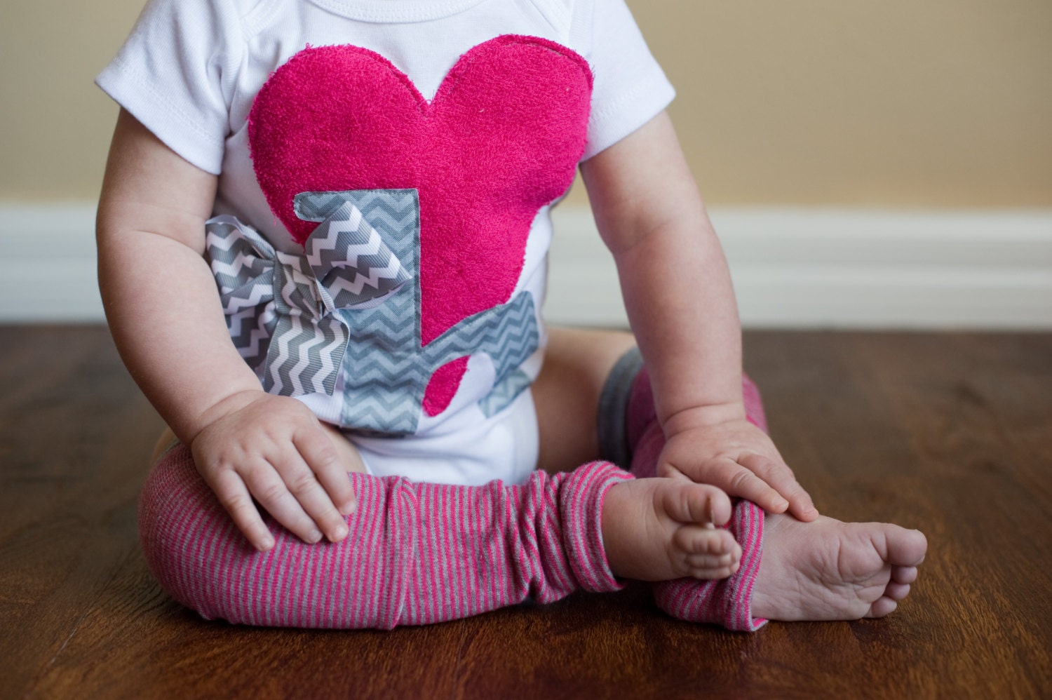 Swanky Shank Valentine's Chevron Initial Girl's Onesie (Not including Leg Warmers)