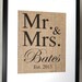 Burlap Art, Personalized Mr and Mrs, Gift for Weddings, Engagements, Showers, Announcement, Print or Sign