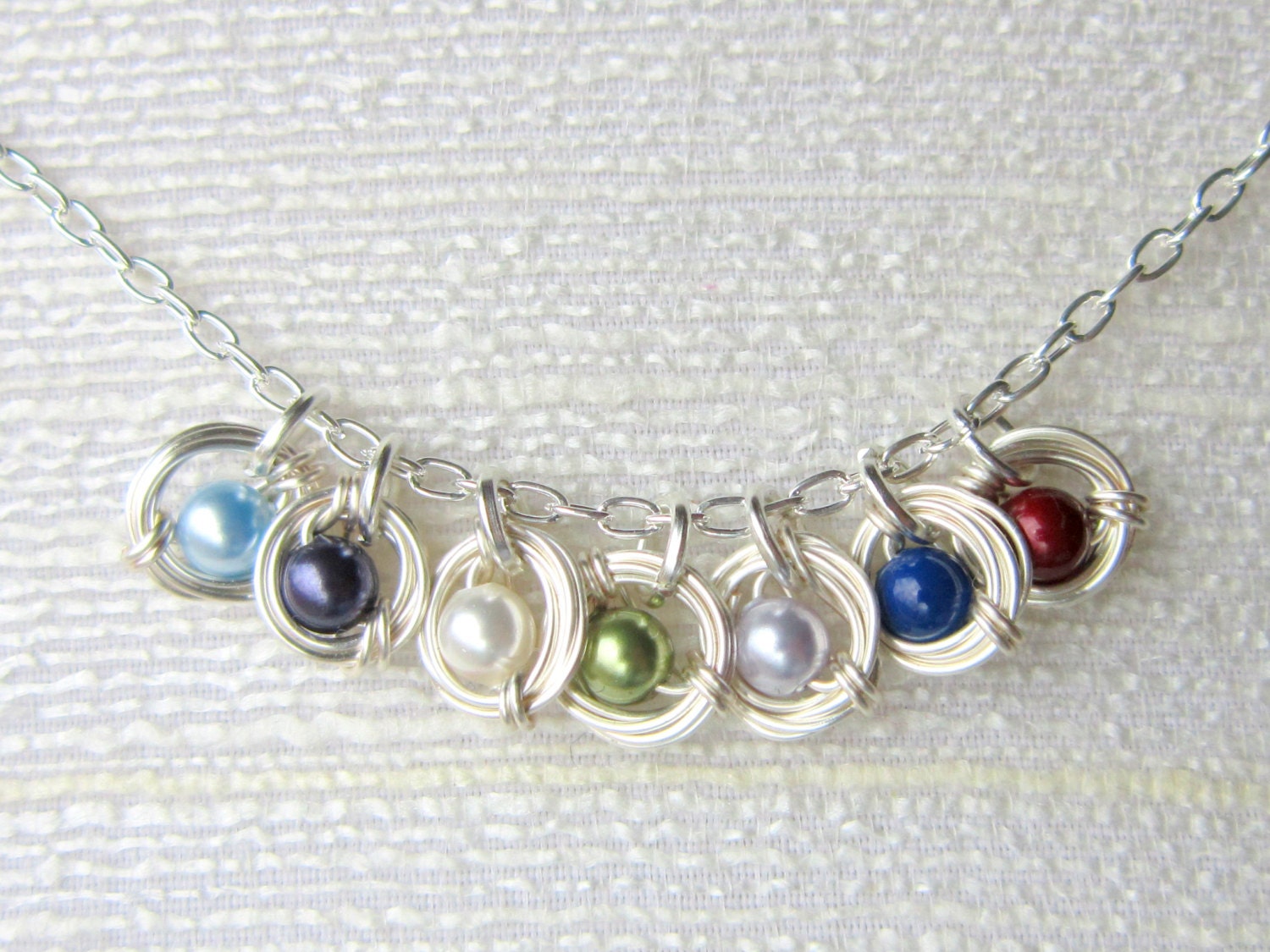 Birthstone Family Necklace, Bird's Nest Necklace, 7-9 Pearls