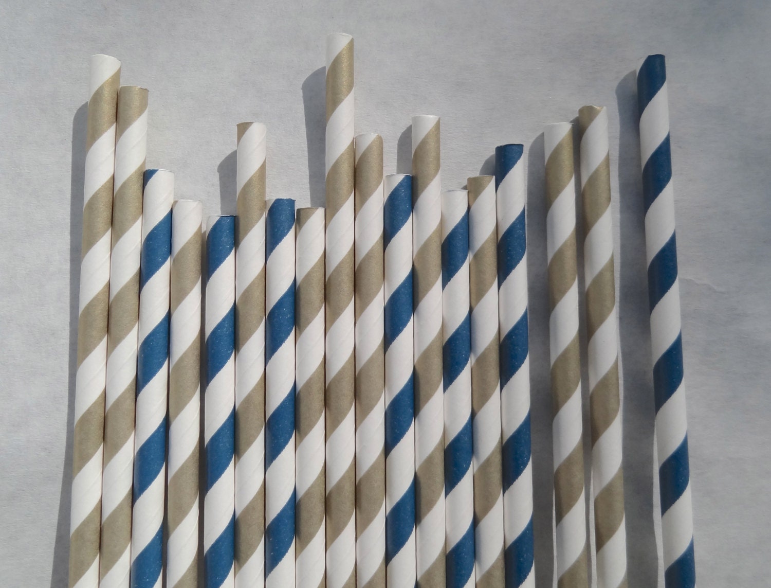 Metallic Gold and Navy Striped Paper Straws, 100 Pack, Wedding Straws, Gold and Navy Paper Straws Il_570xn