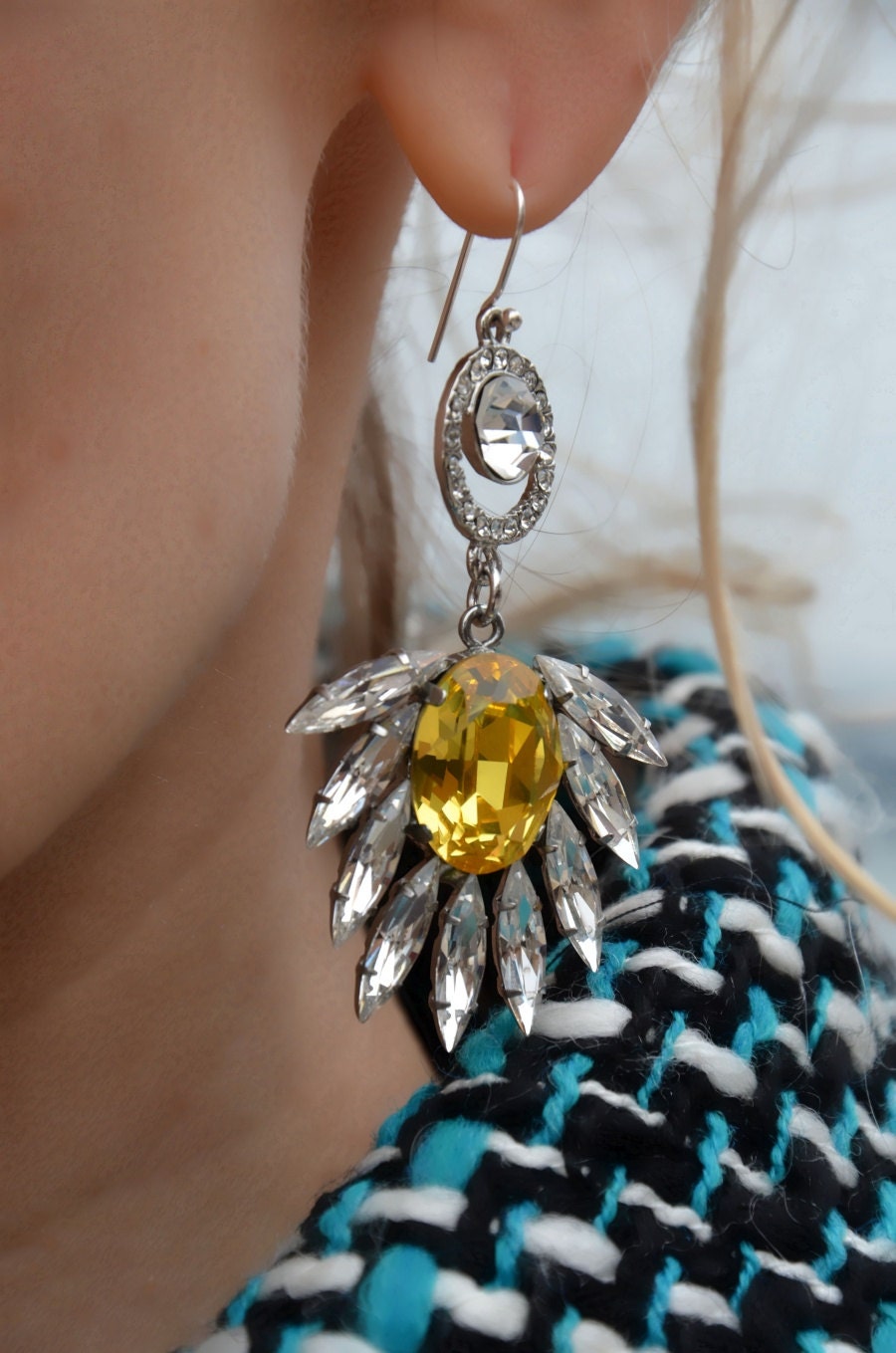 Eowyn - swarovski rhinestones statement earrings - made to order