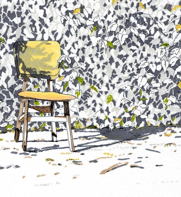 Landscape Art Print  --Chair in the Garden