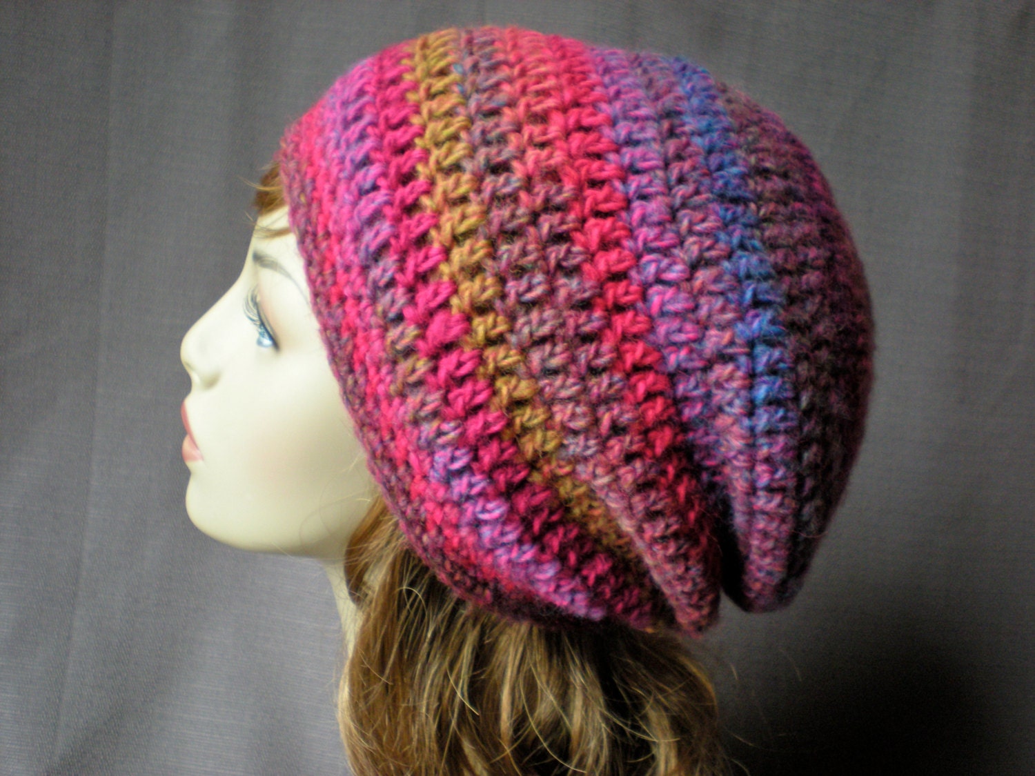 READY  to  SHIP-  Slouch Hat,  women/ teen slouchy beanie in Aurora, handmade crocheted winter fashion