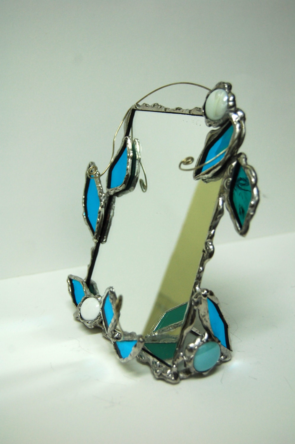 Stained Glass Vanity Mirror Art Glass Turquoise