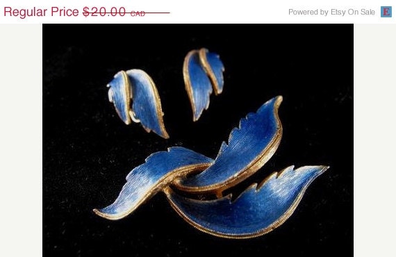 Blue Angel Demi Parure by Jonette Steel Blue Feathers Jewelry Set On Sale 20.00