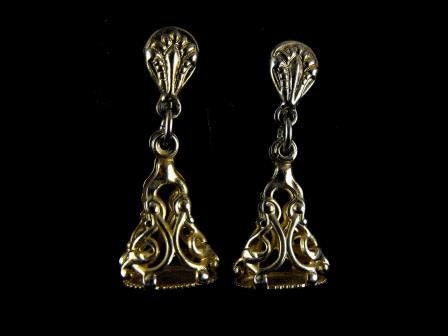 Renaissance Revival Earrings French Brass Ornamental Cages